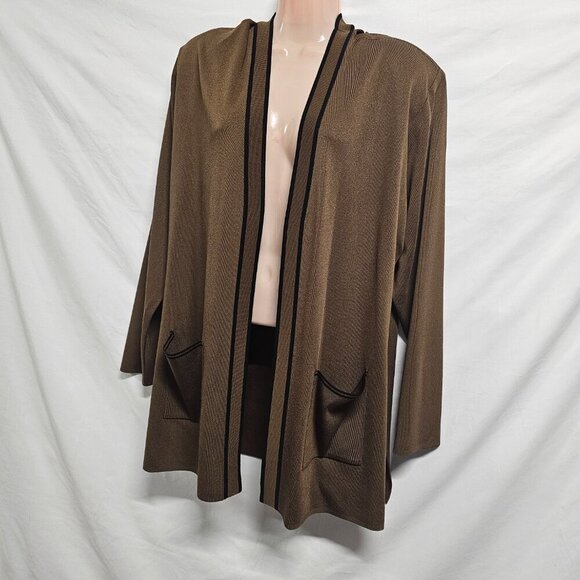 Exclusively Misook Women Open Knit Tailored Jacket Size 2X Brown - Picture 4 of 12